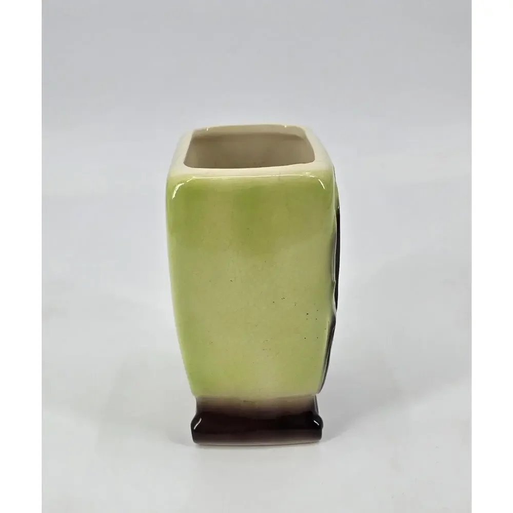 Vintage Royal Copley Seaweed‎ Footed Planter Vase Chartreuse Green Brown MCM